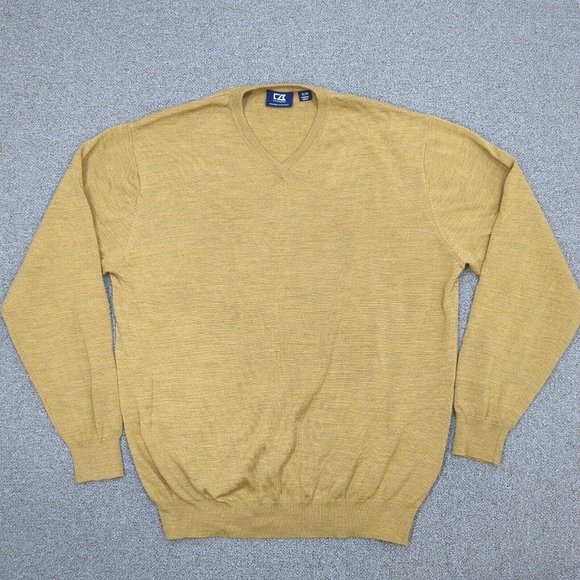 Cutter & Buck Other - Cutter Buck Sweater Mens XL Merino Wool Blend V Neck Mustard Yellow Long Sleeve